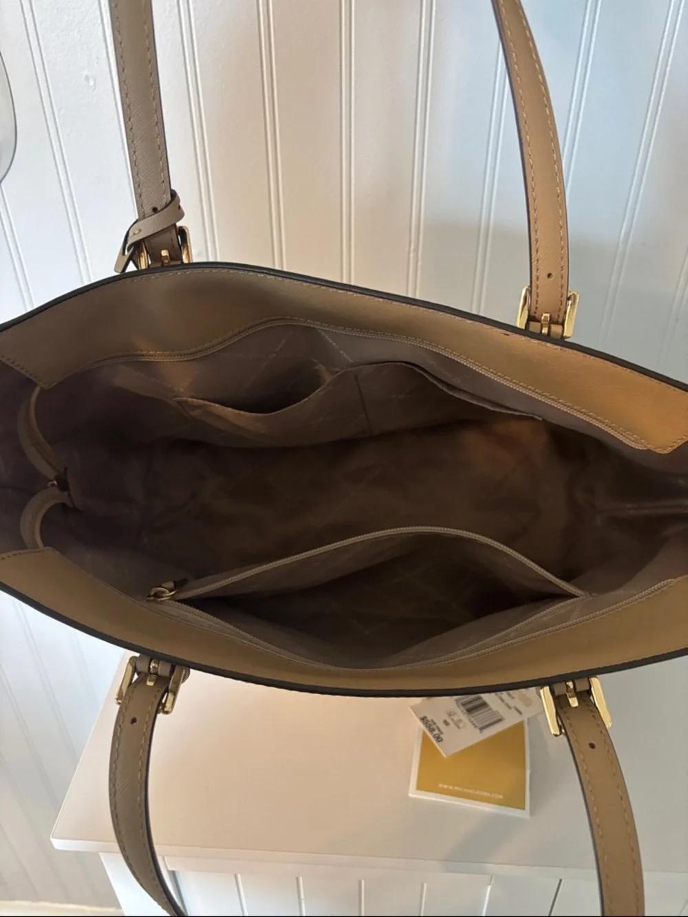 Michael Kors Gilly Camel Leather Tote with Gold MK Charm